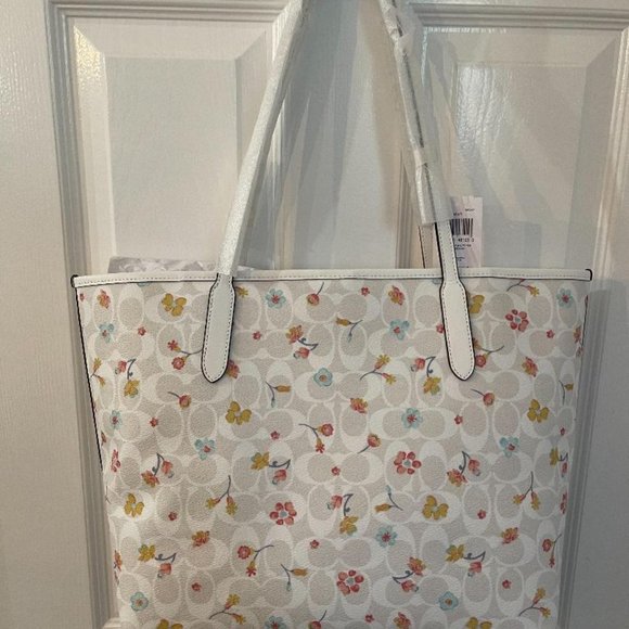 Coach Floral Print Tote Bag - Cream and Multicolor - Picture 4 of 4